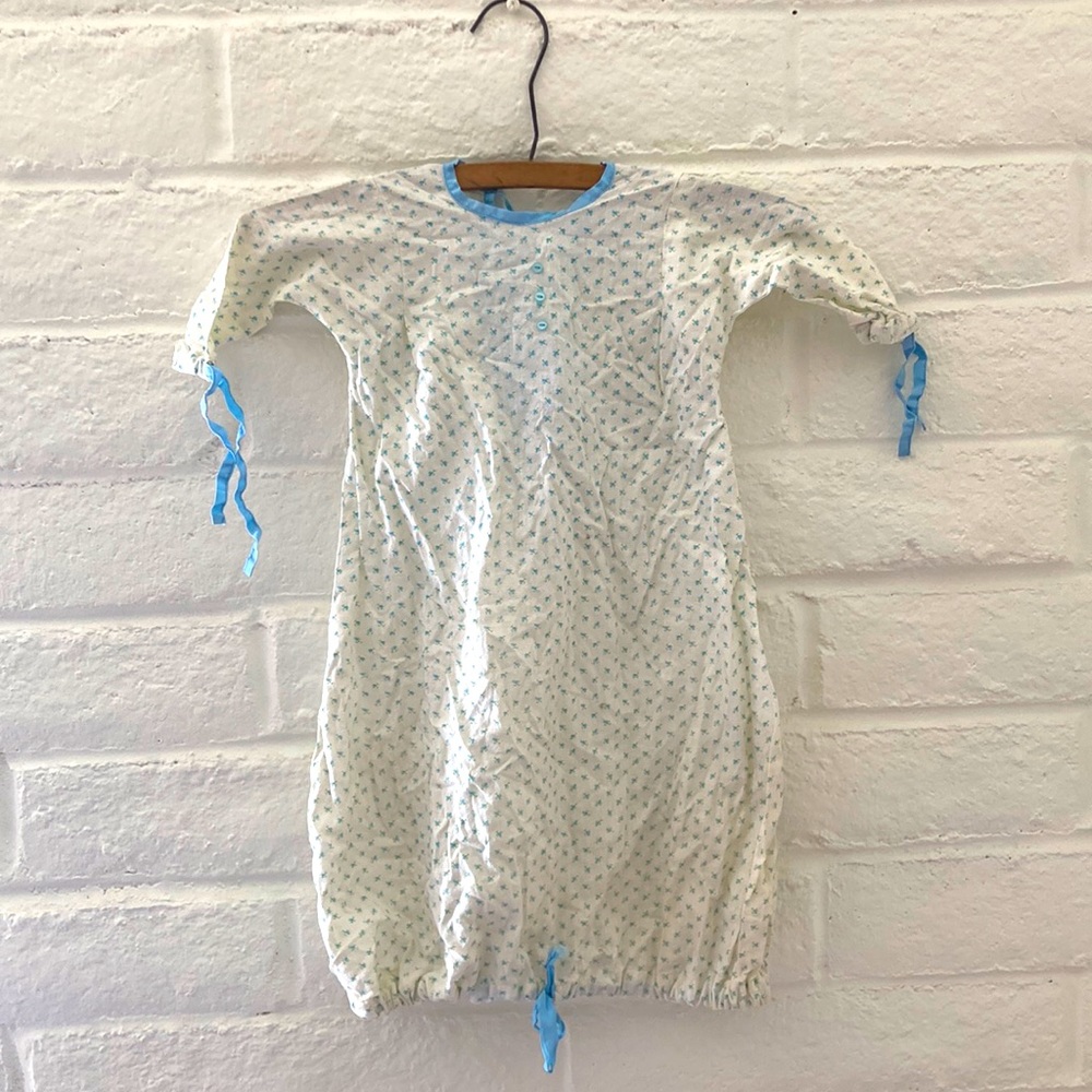 Vintage Blue Flower Linen Nightgown